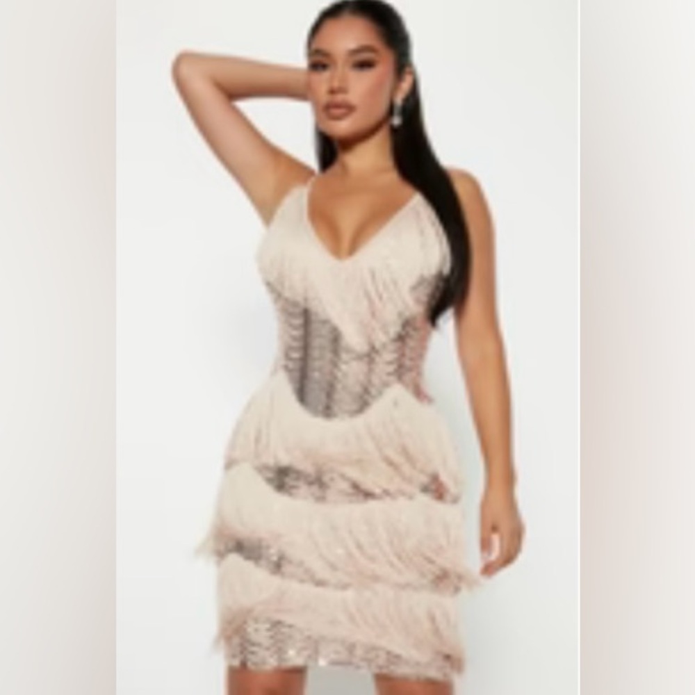 Moonlight Fringe Midi Dress-Rose Gold